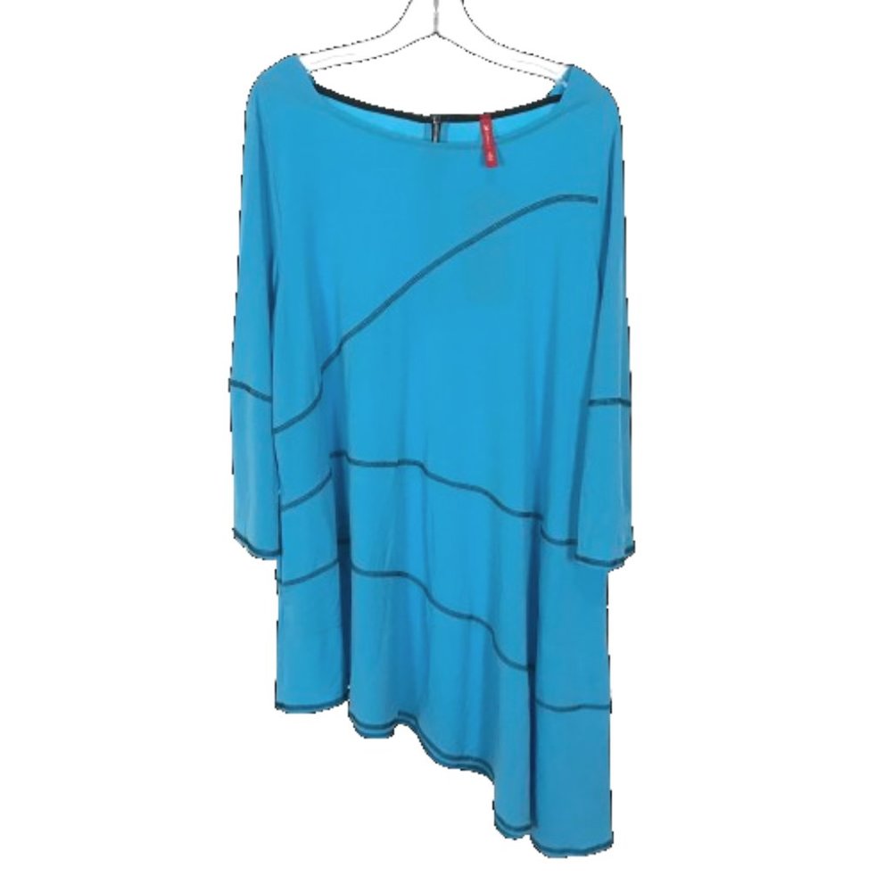 NWT Womens Size XL IC by Connie K Blue Stitch Detail Asymmetric Tunic Top